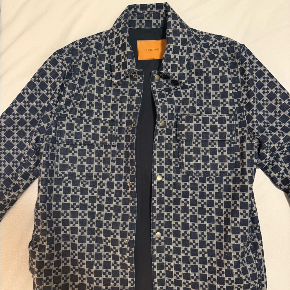 Sandro Men's Navy Checkered Jacket